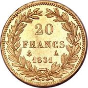 20 Francs - Louis-Philippe Tiolier, edge raised, France, 1830-1831 reverse image