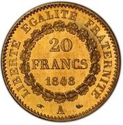 20 Francs, France, 1848-1849 reverse image