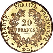 20 Francs, France, 1849-1851 reverse image