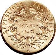 20 Francs - Louis-Napoléon Bonaparte, France, 1852 reverse image