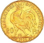 20 Francs, France, 1898-1906 reverse image