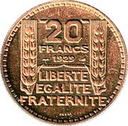 20 Francs pattern of Turin, France, 1929 reverse image
