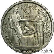 20 Francs - Marshal of France Philippe Pétain Essai de Vézien, France, 1941 reverse image