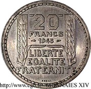 20 Francs pattern of Turin, France, 1945 reverse image