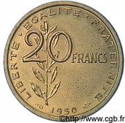 20 Francs Pré-série of Guzman, France, 1950 reverse image