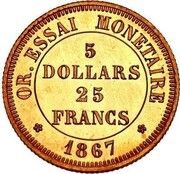 5 Dollars / 25 Francs - Napoleon III Pattern, France, 1867 reverse image