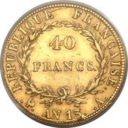 40 Francs - Napoléon I, France, 1804-1805 reverse image
