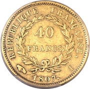 40 Francs - Napoleon I, France, 1807 reverse image