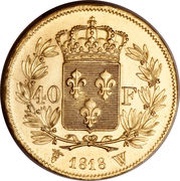 40 Francs - Louis XVIII, France, 1816-1824 reverse image