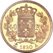 40 Francs - Charles X, France, 1824-1830 reverse image
