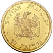 50 Francs - Napoleon III Pattern, France, 1854 reverse image