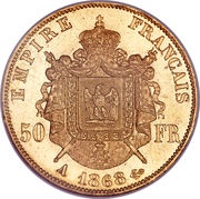 50 Francs - Napoleon III, France, 1862-1868 reverse image