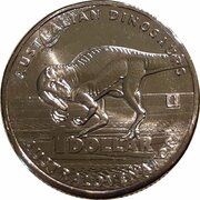 1 Dollar - Elizabeth II 6th Portrait - Australian Dinosaurs; Australovenator, Australia, 2022 reverse image