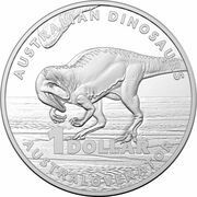 1 Dollar - Elizabeth II 6th Portrait - Australian Dinosaurs; Australovenator; Silver Proof, Australia, 2022 reverse image