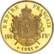 100 Francs - Napoleon III Pattern, France, 1861 reverse image