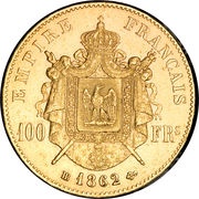 100 Francs - Napoleon III, France, 1862-1870 reverse image