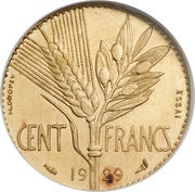 100 Francs pattern of Henri Dropsy, France, 1929 reverse image