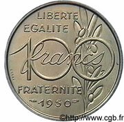 100 Francs pattren of Simon, big modul, France, 1950 reverse image