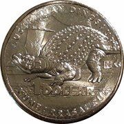 1 Dollar - Elizabeth II 6th Portrait - Australian Dinosaurs; Kunbarrasaurus, Australia, 2022 reverse image