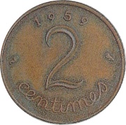2 centimes Epi Epreuve en bronze, grand module, France, 1959 reverse image