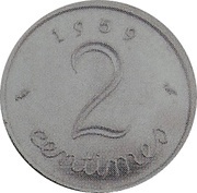2 Centimes Epreuve en cupronickel, grand module, France, 1959 reverse image
