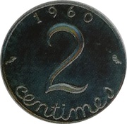 2 Centimes Epi Pré-série double revers en acier, France, 1960 reverse image