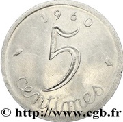 5 centimes Epi Pré-série, petit module, listel large, France, 1960 reverse image