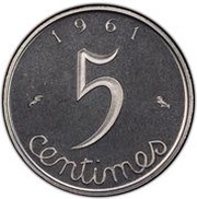 5 Centimes Stainless steel Specimen Piefort reverse image