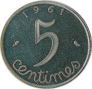 5 centime Epi Piéfort en argent, France, 1961 reverse image