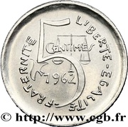 5 Centimes Projet en acier inoxydable de Joly, 1er projet, petit module reverse image