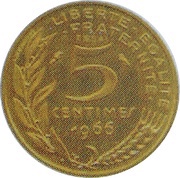5 centimes Marianne Essai en or, France, 1966 reverse image