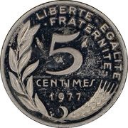 5 Centimes Marianne Silver piedfort, France, 1966-1992 reverse image