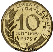 10 Centimes Marianne Piéfort Or, France, 1974-1979 reverse image