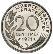 20 centimes Marianne Piéfort argent, France, 1971-1990 reverse image