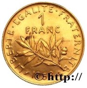1 franc Semeuse essai en or, France, 1959 reverse image