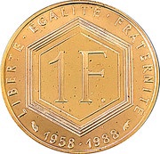 1 Franc Charles de Gaulle, France, 1988 reverse image
