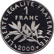 1 Franc Signature "D'AP. O.ROTY" - proof, France, 1991-2001 reverse image