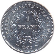 1 Franc French Republic, France, 1992 reverse image