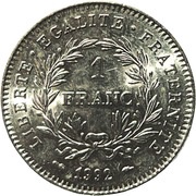 1 Franc French Republic, France, 1992 reverse image