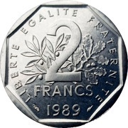2 Francs, France, 1977-2001 reverse image