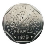 2 Francs Piedfort; nickel, France, 1978-1984 reverse image
