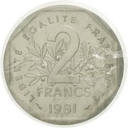2 Francs Piedfort; silver, France, 1979-1982 reverse image