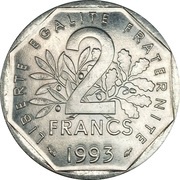 2 Francs Jean Moulin, France, 1993 reverse image
