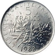 5 Francs signature "O. Roty", France, 1969-2001 reverse image