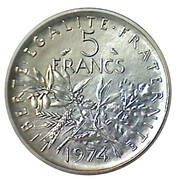 5 Francs Semeuse Piéfort Nickel, France, 1970-1985 reverse image