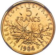 5 Francs Sower; Gold Piedfort reverse image