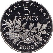 5 Francs signature "D'AP. O.ROTY" reverse image