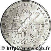 5 Francs Voltaire, France, 1994 reverse image