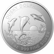 1 Dollar - Elizabeth II 6th Portrait - Dusky Dolphin - Silver Bullion Coin, Australia, 2022 reverse image