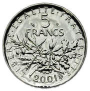 5 Francs, France, 2001 reverse image